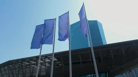Moving Shot of ECB Headquarters Flags Video Video stock 319374253
