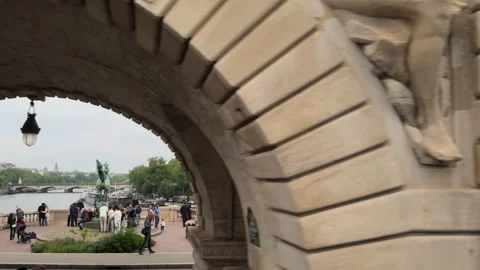 MOVING SHOT OF EIFFEL TOWER AND BIR HAKEIM BRIDGE IN PARIS Stock Footage 309205047