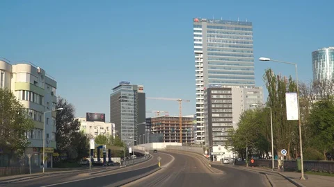 Moving shot of empty city streets due to covid-19 pandemic quarantine, Bucharest Stock Footage 128315056
