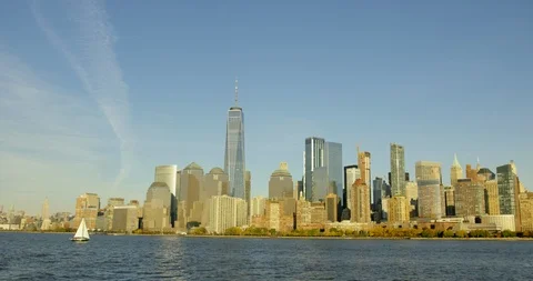 Moving Shot On The Hudson River And The Financial District In New York City Stock Footage 112195783