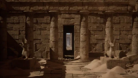 A moving shot inside the Pharaonic temple to give a feeling of movement and  Stock Footage 290733736