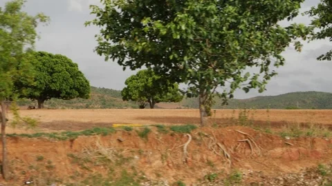 Moving shot of plain area with mountains in the background Stock Footage 156960763