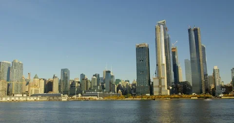Moving Shot of River With Impressive New York Skyline And Beautiful Skyscrapers Stock Footage 112194619