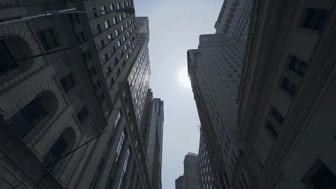 Moving shot of skyscrapers at Wall Street in New York City Stock Footage