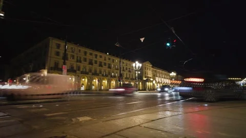 Moving shot, timelapse of a square with traffic at night Stock Footage 235399222