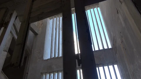 Moving shutter of a ruined window Stock Footage 128546753