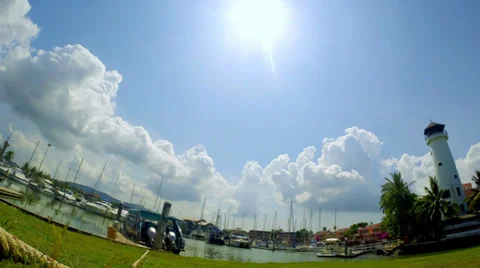 Moving sky with boat lagoon Stock Footage 37685784