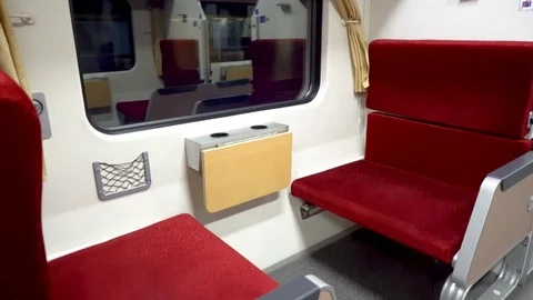 Moving sleeper train interiour seets and bunk bed Stock Footage 83078278