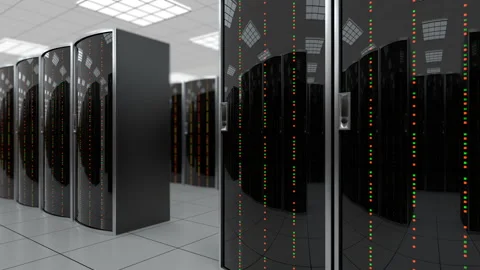 Moving slowly through server room in datacenter Stock Footage 91577038