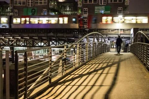 Moving / speeding train in Hamburg, Germany Stock Photos
