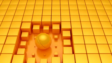 Moving Sphere Changes Cubes Stock Footage 167310816