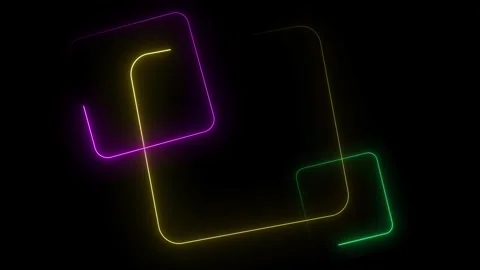 Moving squares with roundness corners. Abstract dynamic neon glowing animati Stock Footage 247584510