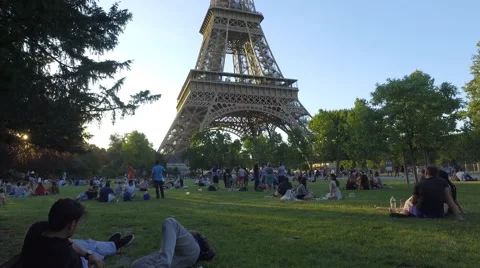 Moving Steadicam Shot of Eiffel Tower and Tourism in Paris European Landmark Stock Footage 65962018