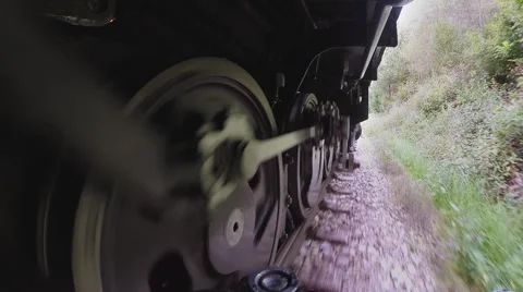 Moving steam engine train locomotive. nostalgic retro transportation background Stock Footage 43618939