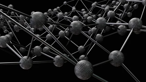 Moving steel wireframe plexus pattern looping 3D animation with alpha Stock Footage 196090966
