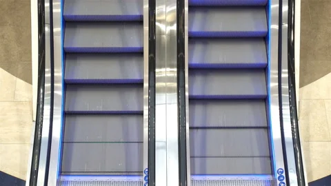 The moving steps of escalator stop in 4K Stock Footage 126621715