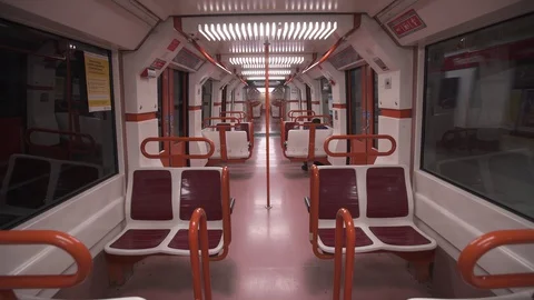 Moving subway car without people Stock Footage 128768037