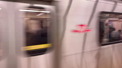 Moving subway train in St George station Toronto Stock Footage 310058873