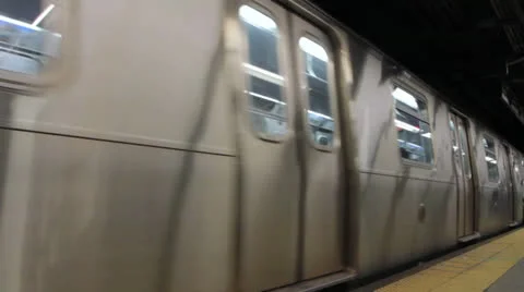 Moving Subway Train in Station Stock Footage 25770220