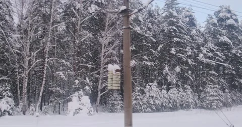 Moving swiftly, the train provides a glimpse of icy woods in the heart of winter Stock-Footage 253643578