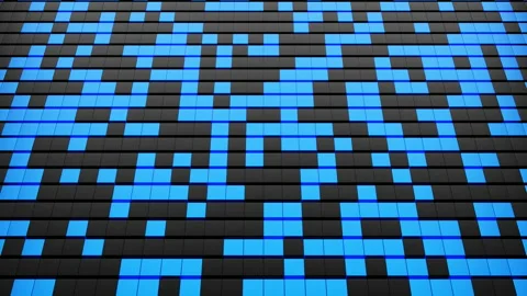 Moving technology background with blue blue pixel squares on black grid Stock Footage 204703357