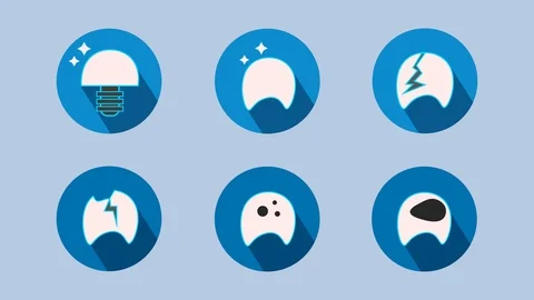 Moving teeth icons on a blue background. 4k animation . Stock Footage 113116060