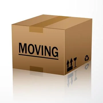 Moving text over cardboard box isolated Stock Illustration