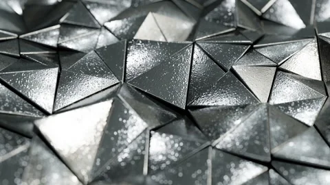 Moving textured silver metal triangles pattern rendered in UHD 스톡 동영상 265947975