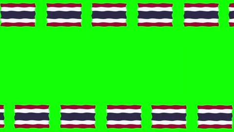 Moving Thailand flags decorative frame green screen motion graphics Video stock 266966231