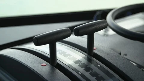 Moving throttles inside control room of fireboat Stock Footage 116468343