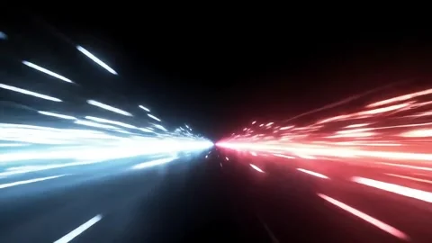 Moving Through Abstract Blue and Red Light Streaks on Black Background Stock Footage 314241904