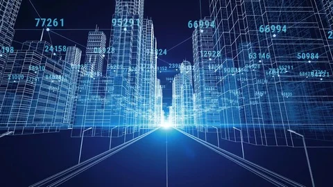 Moving Through the Abstract Digital City with Numbers and Grids. 3d Blueprint 動画素材 85187001