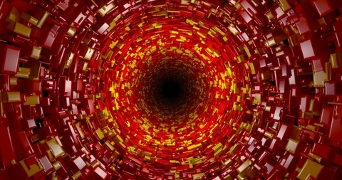 Moving through an abstract tunnel made from red boxes, looping animation Stock-Footage 107086251