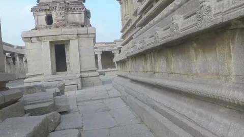Moving through ancient Krishna Temple, smooth tracking shot, in Hampi, India Stock-Footage 83469401