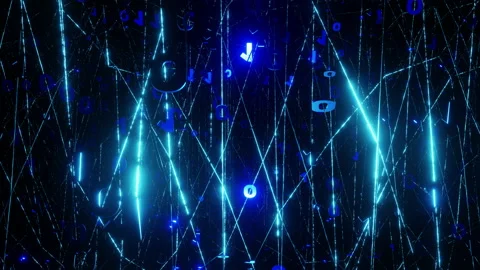 Moving through binary matrix of blue flashing ones and zeros. Digital background Stock Footage 238549116