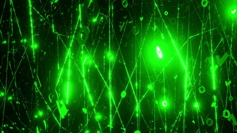 Moving through binary matrix of green flashing ones and zeros. Digital Stock Footage 238548464