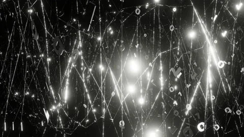 Moving through binary matrix of white flashing ones and zeros. Digital Stock Footage 238548377