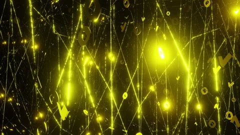 Moving through binary matrix of yellow flashing ones and zeros. Digital Stock Footage 238548708