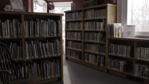 Moving through the children's section of a small library Stock Footage 221141911