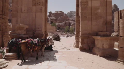 Moving through the colonnade street in the lost city of Petra Stock Footage 62189463