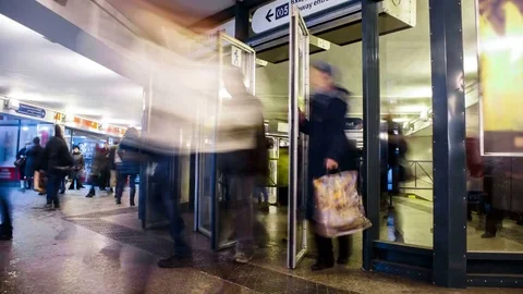 Moving through crowded big city subway  Stock Footage 72265806