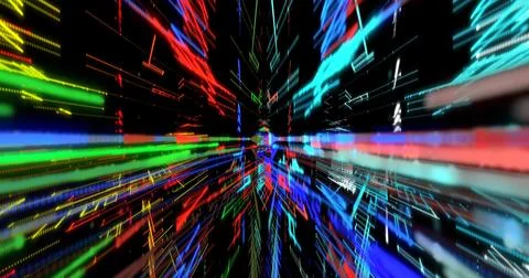 Moving through Cyber digital planes with rectangular shapes tunnel. Cyberpunk イラスト素材