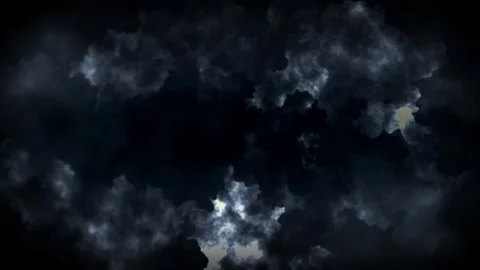 Moving through dark clouds with lighting, scary clouds and smoke Stock-Footage 287212521