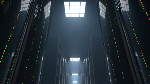 Moving through dark server room datacenter, loop Stock Footage 91245001