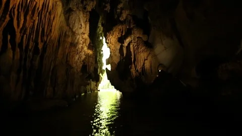 Moving Through Dark Water-Filled Cave Toward Bright Light Outside Stock-Footage 125784470