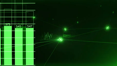 Moving Through the Digital Growing Green Network and Data Connections. Looped 3d Stock Footage 87992214
