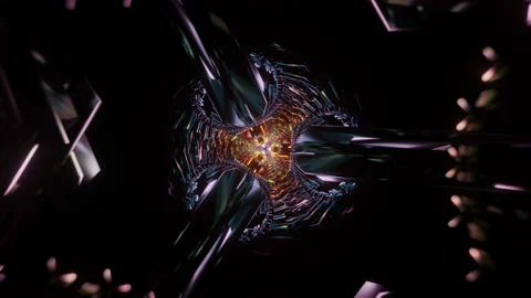 Moving Through digital techno pulsating Neon tunnel. Futuristic glow sci-fi VJ Stock Footage 221830964