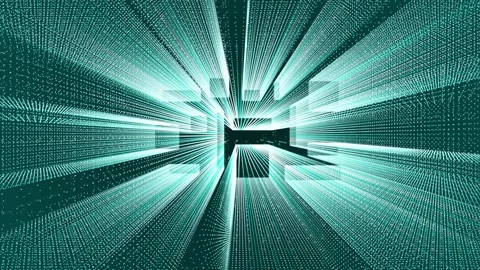 Moving through digital technological particles 3d square tunnel background Stock Footage 296303183