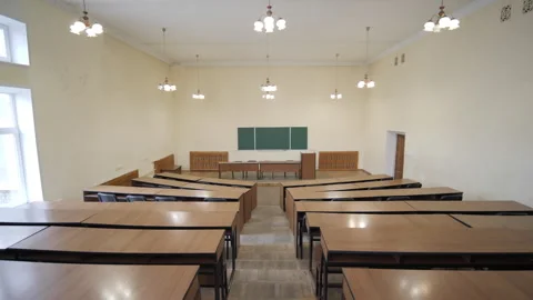Moving Through Empty University Lecture Hall Or College Classroom Stock Footage 277340668