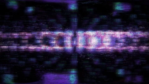 Moving through glitching pink and green light textures in a black void abstract Stockbeeldmateriaal 114550329